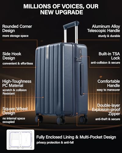 Hanke Upgraded Elite 20 Inch Carry On Luggage 22x14x9 Airline Approved,PC Hard Shell Suitcases with Wheels, TSA Lock, Explosion-Proof Zipper Suitcase for Business Travel Men & Women,Abyssal Blue - color: Abyssal Blue, size: 20 Inch
