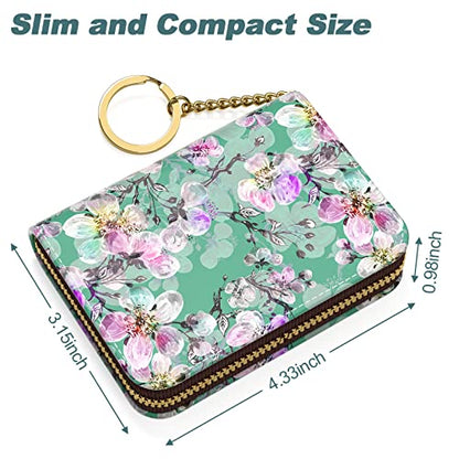 Nipichsha Women's Small RFID Blocking Credit Card Wallet, Plum Flower, Leather, Slim and Compact Size, 12-Slot with Privacy Protection - color: Plum Flower