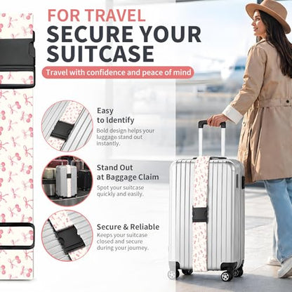 Luggage Strap for Suitcases Adjustable Travel Belt with Quick Release Buckle, Cute Travel Accessories for Suitcase Strap Cute Cherry Bow - color: Cute Cherry Bow
