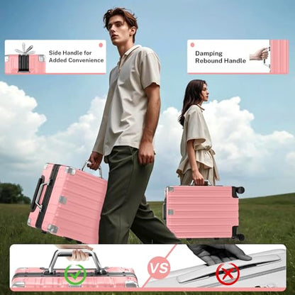 Krute Zipperless Luggage 28inch Checked Hard Shell Suitcases with Wheels - color: Pink, size: Large (28 Inch)