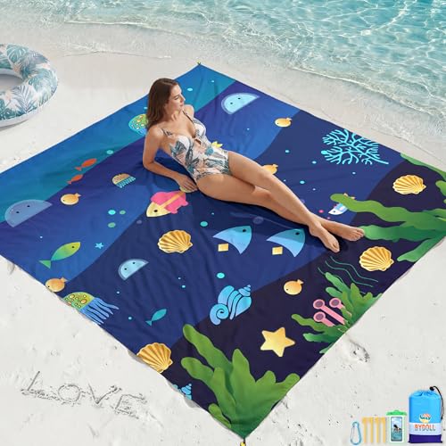 Beach Blanket Waterproof Sandproof 78''X81''/78''X110'' Large Beach Towel - color: Undersea, size: 78''X110"