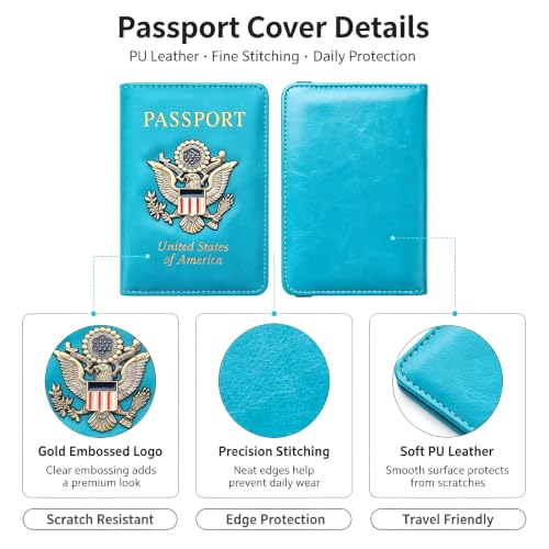 Premium Passport Holder for Travel RFID Blocking Passport Cover Slim - color: Sky Blue