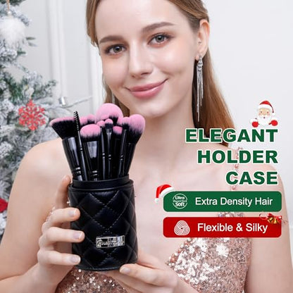 Bueart Design 18Pcs Pro Deluxe Makeup Brushes set with Make up Brush Holder - color: Fuchsia Black