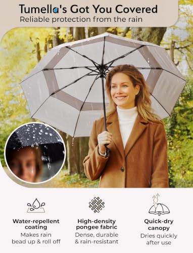 TUMELLA Strongest Windproof Travel Umbrella (Compact, 100MPH Wind-Tested), Light, Portable, One-Handed Use, Automatic Folding Rain Umbrella, Durable, Premium Grip, Fits Car & Backpack - color: 1-pack Gray