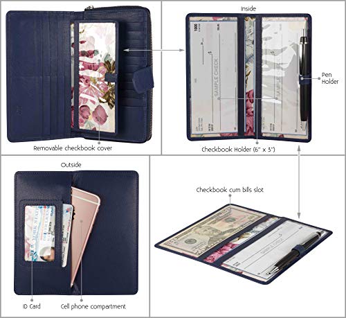 Big Fat RFID Blocking Leather Organizer Checkbook Wallets For Women - Clutch - color: Blueberry