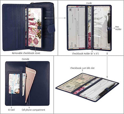 Big Fat RFID Blocking Leather Organizer Checkbook Wallets For Women - Clutch - color: Blueberry