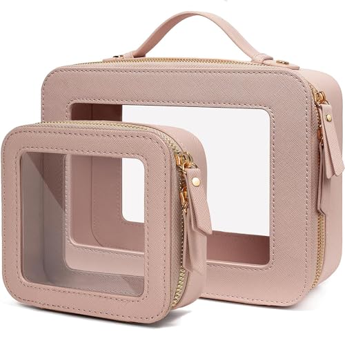 Clear Makeup Bag Small, TSA Approved Portable Toiletry Bag with Zipper Cosmetic Travel Bag Makeup Organizer Case Mini Makeup Pouch for Purse Car Organizer Bag for Women Men - color: Mini+Large Dark Pink