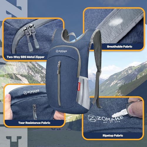 ZOMAKE 10L Ultra Lightweight Packable Backpack, Small Daypack Light Foldable Backpacks Water Resistant Day Bag for Hiking(Navy Blue) - color: Navy Blue A1, size: 10L