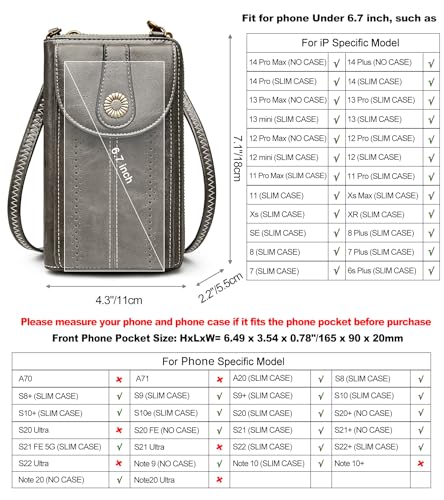 S-ZONE Women RFID Blocking Crossbody Cell Phone Purse PU Leather Wallet - color: Dark Grey