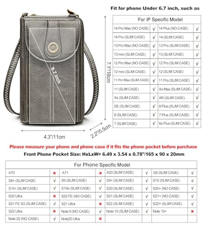 S-ZONE Women RFID Blocking Crossbody Cell Phone Purse PU Leather Wallet - color: Dark Grey