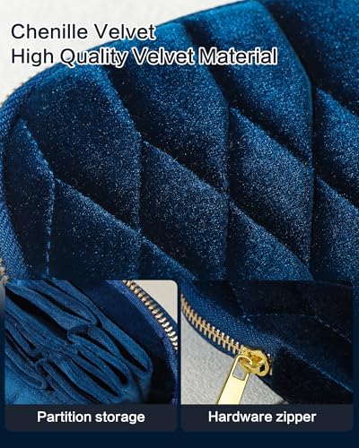Small Travel Jewelry Case, Velvet Pouch with Zipper, Teal Blue - color: TealBlue