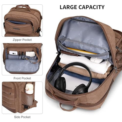 WITZMAN Canvas Travel Backpack for Men Multiple Pockets - color: Brown