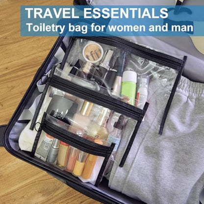 Clear Makeup Bag 3 Pack, PVC Toiletry Bag, Zipper, Travel Cosmetic Pouch