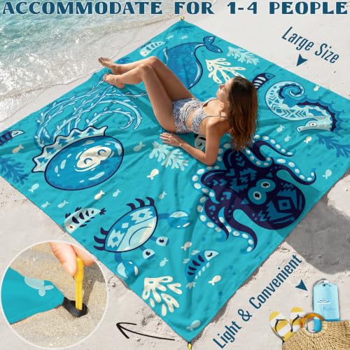 Beach Blanket Sandproof Waterproof Oversized 78"x81"/10'x9' Compact mat - color: Ocean Park, size: 78''×81''