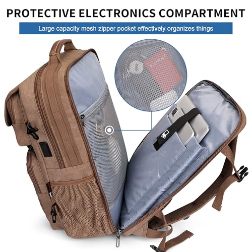WITZMAN Canvas Travel Backpack for Men Large Laptop Backpack Fits 16 Inch - color: Brown