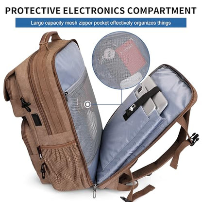 WITZMAN Canvas Travel Backpack for Men Large Laptop Backpack Fits 16 Inch - color: Brown