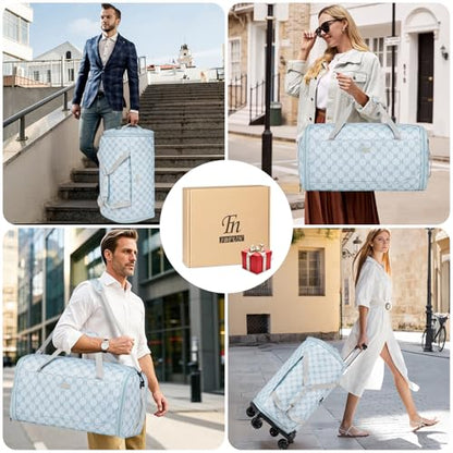Rolling Garment Bag for Travel, 50L Duffle Bag with Shoe Compartment, 4pcs - color: Blue