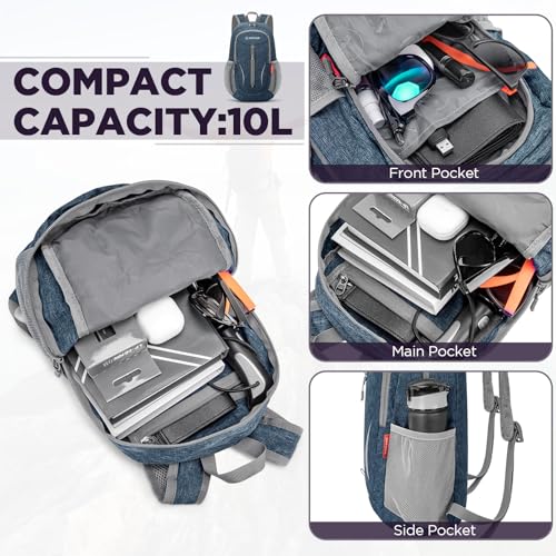 ZOMAKE Lightweight Packable Backpack, 10L Small Foldable Daypack for Hiking - color: Navy Blue A3, size: 10L