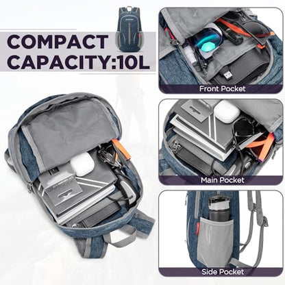 ZOMAKE Lightweight Packable Backpack, 10L Small Foldable Daypack for Hiking - color: Navy Blue A3, size: 10L