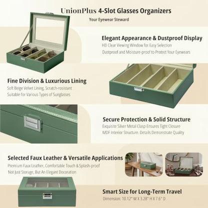 UnionPlus Vegan Leather Multi-Slots Sunglasses Eyeglasses Organizer - color: Malachite Green, size: 4-Slots