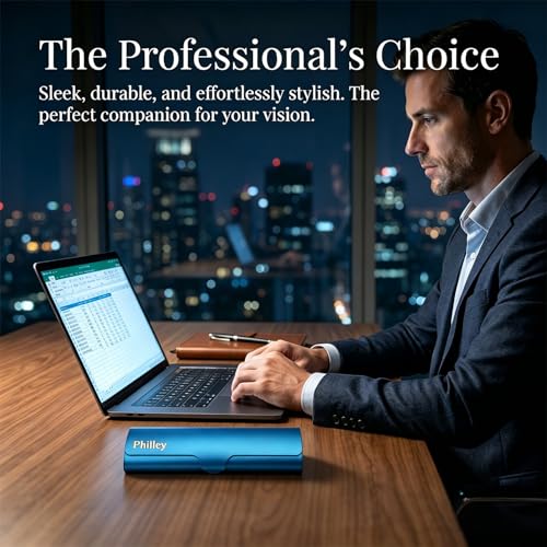 Philley Aluminum Ultra-Light Eyeglasses Slim Reading Glasses Case - color: Blue