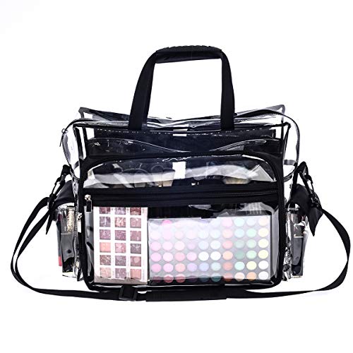 Medium Clear PVC Makeup Artist Set Bag Transparent Cosmetic Storage Bag Travel Make up Kits Organizer MUA Bag Stadium Approved Clear Tote Bag with Removable Shoulder Strap