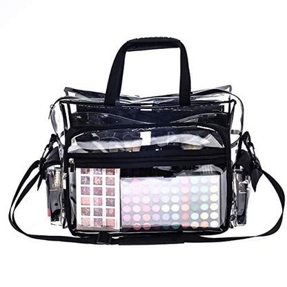 Medium Clear PVC Makeup Artist Set Bag Transparent Cosmetic Storage Bag Travel Make up Kits Organizer MUA Bag Stadium Approved Clear Tote Bag with Removable Shoulder Strap