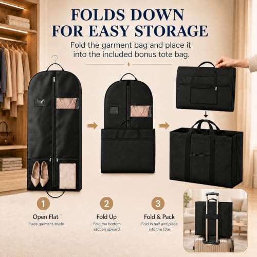 54" Garment Bags 2 Pack, Travel Clothes Covers with Clear Window and Zipper - size: V-GB-54in-2P-US2