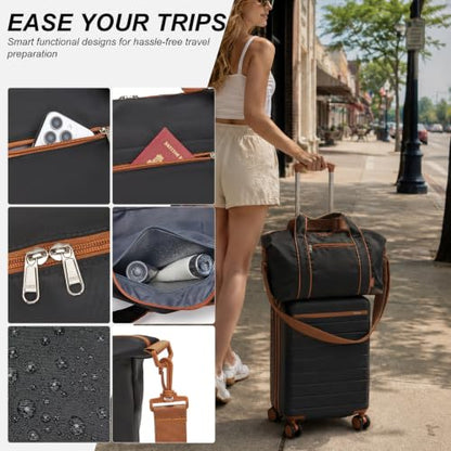 Kono 3-Piece Luggage Set carry on 20in Lightweight Travel Suitcase Black - color: Black, size: Carry-on travel set (db/tb/20")