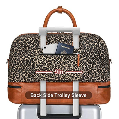 IBFUN Weekender Bags for Women, 3PCS Travel Set with Shoe Compartment 21.6 - color: A02-brown+brown leopard