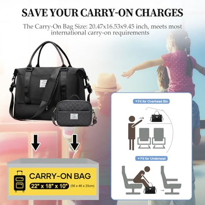 Weekender Bags for Women,Personal Item Travel Bag with Shoes Compartment - color: Black with BlackGray Toiletry Bag, size: Extra Large