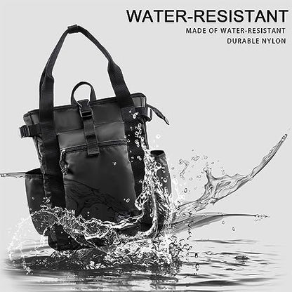 Unisex Laptop Tote Backpack Convertible Lightweight Nylon Water-Resistant Everyday Shoulder Tote bag Backpack with Water Bottle Pocket Work Travel, All Black - color: Black Nylon
