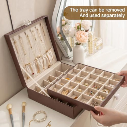 Frebeauty 50 Grid Earring Holder Organizer,2 Layer Jewelry Box for Women - color: Dark Brown