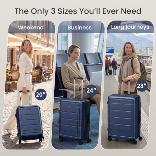 SHOWKOO G-Series Luggage set 3pcs, 100% PC Durable Hardshell Suitcase - color: Deep Blue, size: 3-Piece Set (20/24/28in)