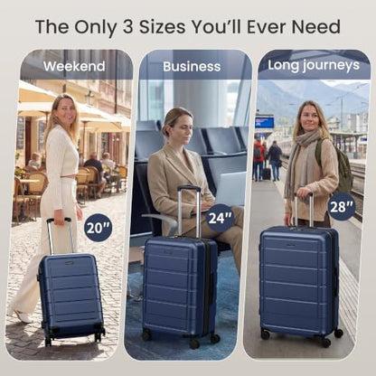 SHOWKOO G-Series Luggage set 3pcs, 100% PC Durable Hardshell Suitcase - color: Deep Blue, size: 3-Piece Set (20/24/28in)