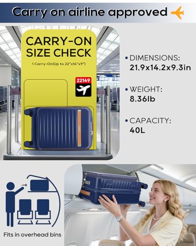 Joyway 20 Inch Carry On Luggage with Front Pocket and Cup Holder, Blue - color: Blue, size: 20 Inch