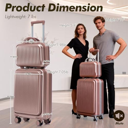 22 Inch Carry on Luggage, Hard Sided ABS Laptop Compartment Luggages with Double Spinner Wheels, Small Rolling Suitcase with Cosmetic Case (Pink) - color: Pink