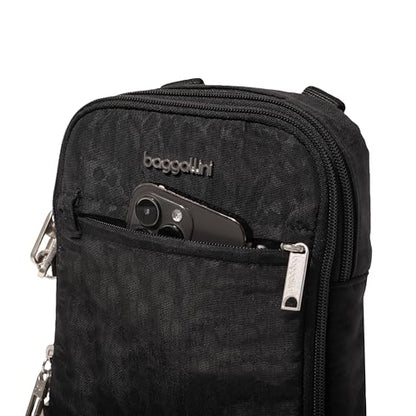 Baggallini Securtex® Anti-theft Mini Everything Crossbody Bag, 6.3"x8.25" Rfid, Locking Zippers & Cut-resistant Strap - color: Black Cheetah Emboss