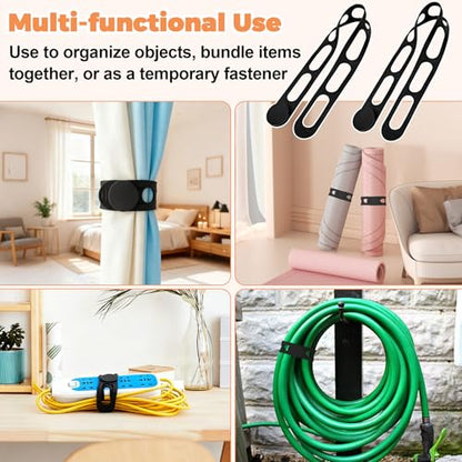 2-Pack Silicone Latch Strap with Buckle for Slow Cooker Pot, Lid, Bento Box, Universal Elastic Self-Lock Strap Tie for Curtain, Cords, Yoga Mat, Silicone Securing Strap (White & Black) - style: White & Black