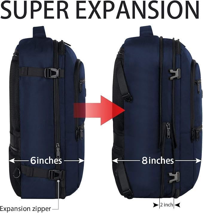 Vancropak Carry on Backpack, 40L Expandable Travel Backpack for Airplane - color: Blue, size: X-Large