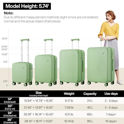 mixi Luggage Suitcases with Spinner Wheels, Large Hardside Rolling Suitcase PC with TSA Lock Travel Case 26in Checked in, Fine Grid Avocado Green - color: Fine Grid Avocado Green, size: 26in Checked in