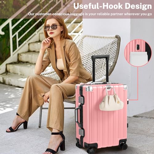 Krute Zipperless Luggage with Spinner Wheels 100% PC Hardside 24in Suitcase - color: Pink, size: Medium (24 Inch)