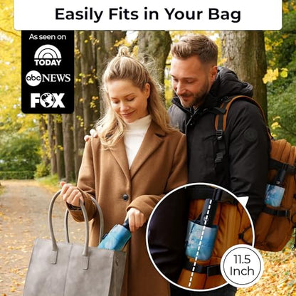 TUMELLA Strongest Windproof Travel Umbrella (Compact, 100MPH Wind-Tested), Light, Portable, One-Handed Use, Automatic Folding Rain Umbrella, Durable, Premium Grip, Fits Car & Backpack - color: Blossom Branches