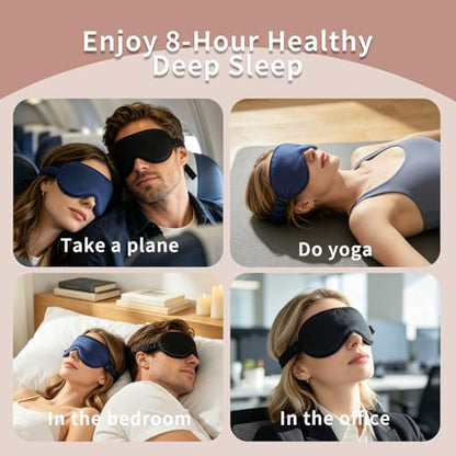 3D Contoured 100% Mulberry Silk Sleep Mask,Full Blackout,Unisex - color: Black