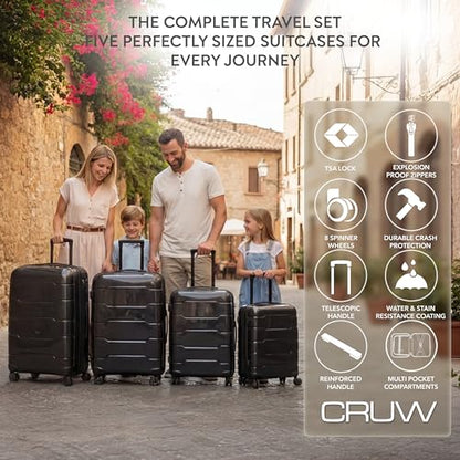 5-Piece Luggage Set Expandable Hardside Polypropylene Suitcase Set with TSA Locks & 8 Silent Spinner Wheels Lightweight Nested Suitcases Travel Set American Airline-Approved Carry-On - Black - color: Black, size: 5-Piece Set