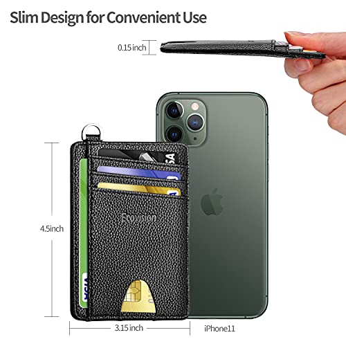 Slim Minimalist Front Pocket Wallet, RFID Blocking Credit Card Holder Wallet with Integrated D-Shackle for Men Women - color: Litchi Black