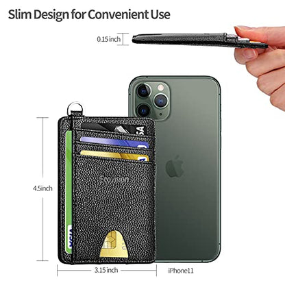 Slim Minimalist Front Pocket Wallet, RFID Blocking Credit Card Holder Wallet with Integrated D-Shackle for Men Women - color: Litchi Black