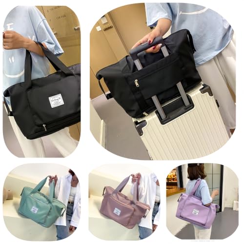 Large Capacity Foldable Travel Bag, Expandable lightweight Carry on Bag, Dry with Wet Separation Spor Duffel Bags (Pink) - color: Pink