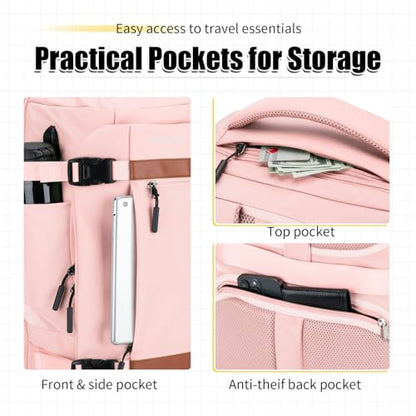 42L Carry On Travel Backpack With 4 Packing Cubes, TSA Friendly - color: Pink