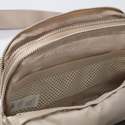 Pander Nylon Fanny Pack Belt Bag for Women with 5 Zipper Pockets - color: Raw Linen